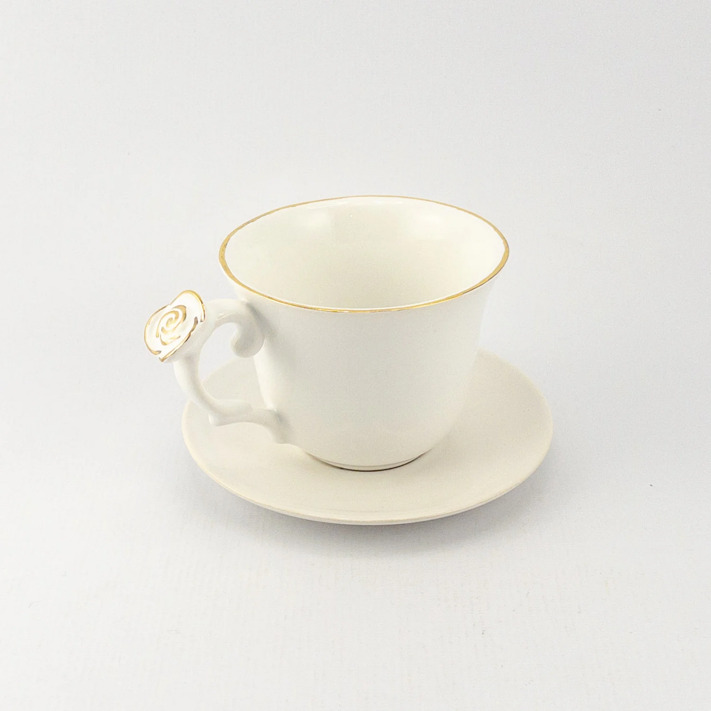 Tea Cup with Golds Rose Handle & Saucer
